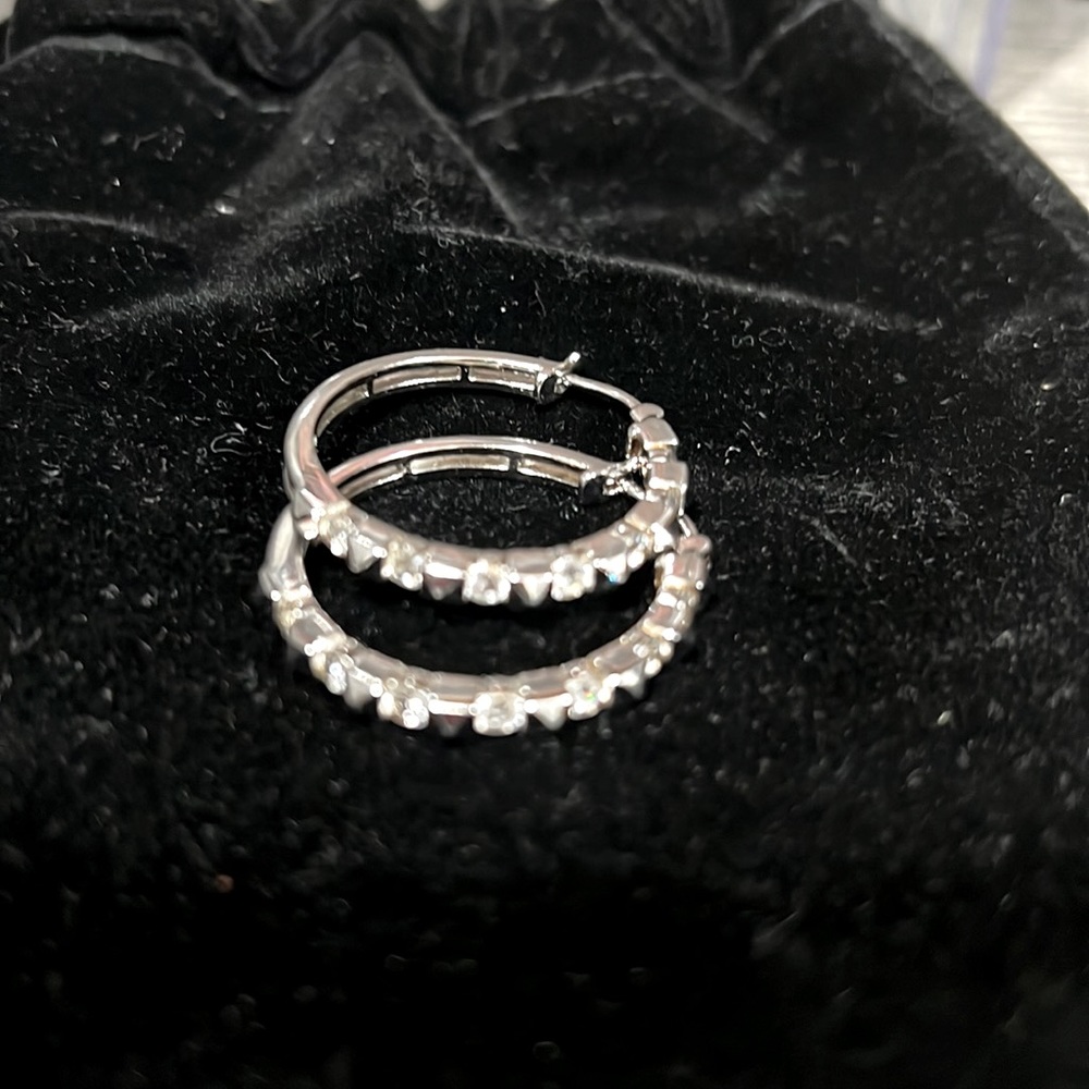 Sterling Silver Rhinestone Hoop Earrings - Picture 3 of 6